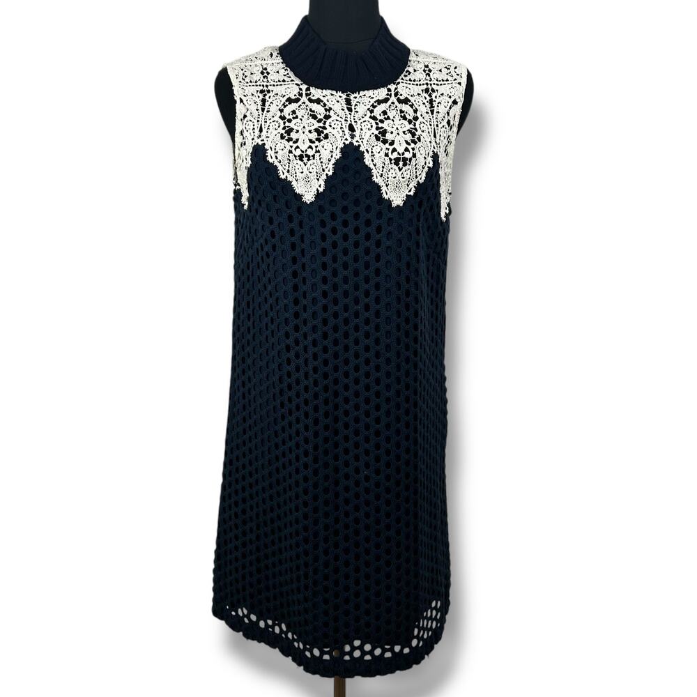 Sea New York Guipure Lace Crochet Dress White Navy Blue Wool Cotton Womens Sz 0 - Picture 3 of 11